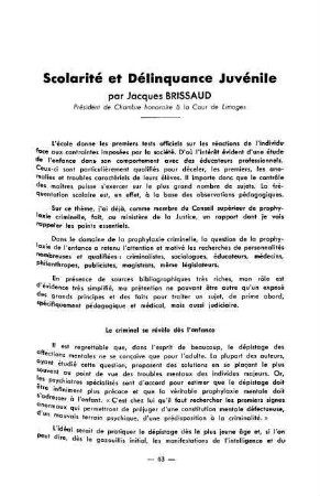 63-73, Scolarité et Délinquance Juvénile