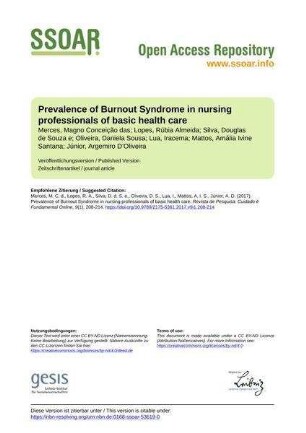 Prevalence of Burnout Syndrome in nursing professionals of basic health care