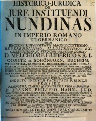 Diss. hist. iur. de iure instituendi nundinas in Imperio Romano et Germanico