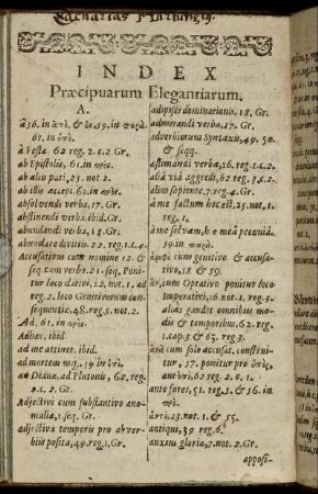 Index Præcipuarum Elegantiarum.