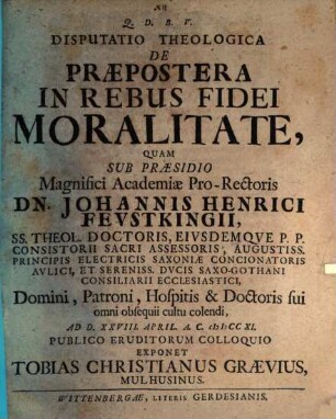 Disp. theol. de praepostera in rebus fidei moralitate