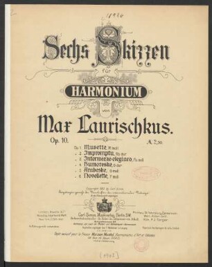 Sechs Skizzen für Harmonium : Op. 10