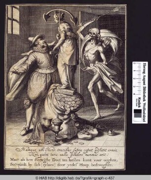 Reicher Mann mit Spes und Tod.