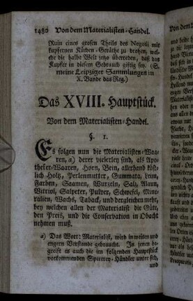 Das XVIII. Hauptstück. Von dem Materialisten-Handel.