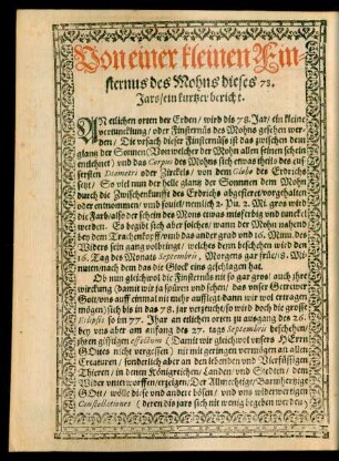 Von einer kleinen Finsternus des Mohns dieses 78. Jars/ ein kurtzer bericht.