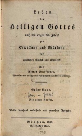 Leben der Heiligen Gottes nach den Tagen des Jahres : zur Erweckung und Stärkung des christlichen Sinnes und Wandels, 1. [Januar - Juni]