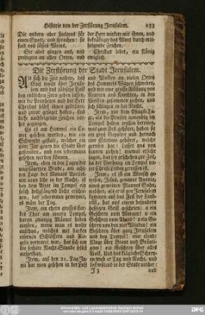 Die Zerstörung der Stadt Jerusalem.