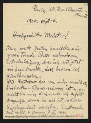 Brief an Ferruccio Busoni : 06.09.1905