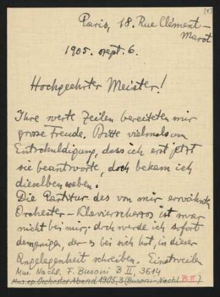 Brief an Ferruccio Busoni : 06.09.1905