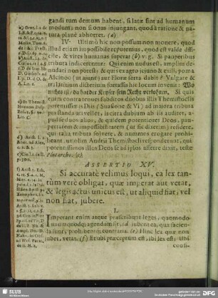 Assertio XV. Si accuratè velimus loqui, ea lex tantùm verè obligat, quae imperat aut vetat, ...