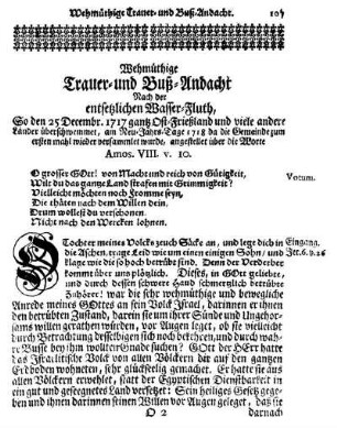 Wehmüthige Trauer- und Buß-Andacht Nach der entsetzlichen Wasser-Fluth, So den 25 Decembr. 1717 gantz Ost-Frießland [...] überschwemmet, am Neu-Jahrs-Tage 1718 [...] angestellet [...]