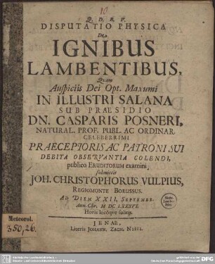 Disputatio Physica De Ignibus Lambentibus