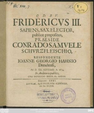 Fridericus III. Sapiens, Sax. Elector