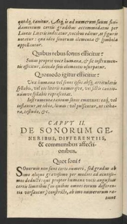 Caput II. De Sonorum Generibus, Differentiis, & communibus affectionibus.