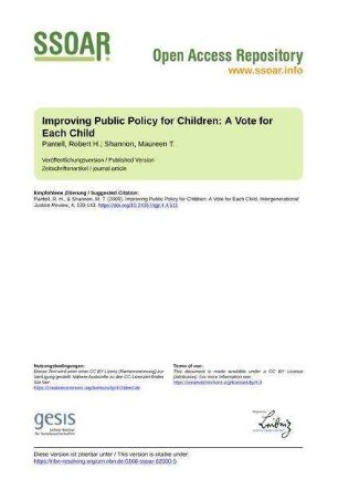 Improving Public Policy for Children: A Vote for Each Child