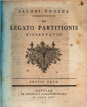 Iacobi Voorda Ivrisconsvlti De Legato Partitionis Dissertatio