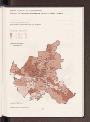 Veränderung der Wahlbeteiligung gegenüber der Bundestagswahl 1990 in den Stadtteilen
