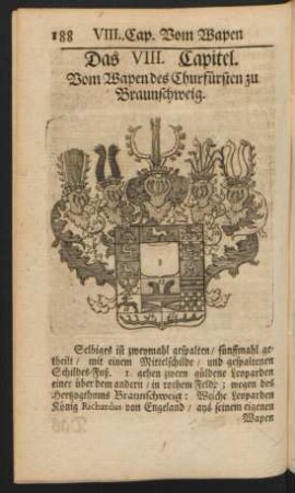 Das VIII. Capitel. Vom Wapen des Churfürsten zu Braunschweig