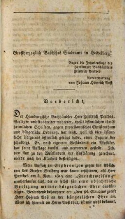 Voß gegen Perthes : Abweisung einer mystischen Iniurienklage