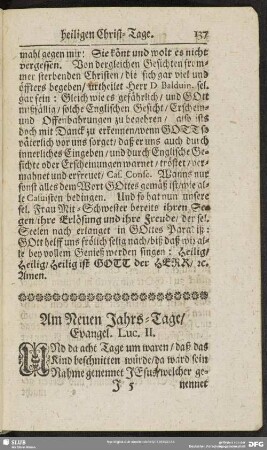 Am Neuen Jahrs-Tage, Evangel. Luc. II