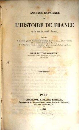 Analyse raisonnée de l'histoire de France
