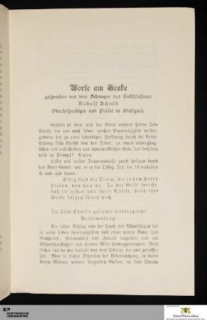 Worte am Grabe gesprochen von dem Schwager des Entschlafenen Rudolf Schmid, Oberhofprediger und Prälat zu Stuttgart