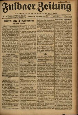 Erste Ausgabe vom Sonntag, den 02. Dezember 1923.