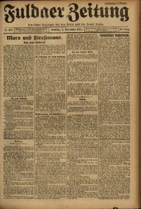 Erste Ausgabe vom Sonntag, den 02. Dezember 1923.