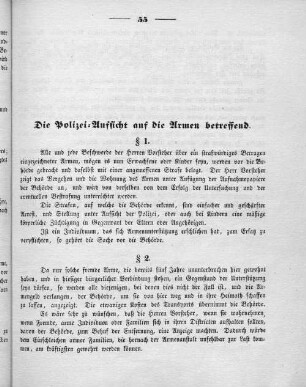Die Polizei=Aufsicht auf die Armen betreffend.