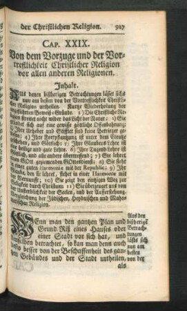 Cap. XXIX. Von dem Vorzuge der Vortreflichkeit Christlicher Religion vor allen anderen Religionen.