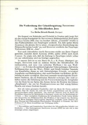 Die Verbreitung der Crinoidengattung Saccocoma im Schwäbischen Jura