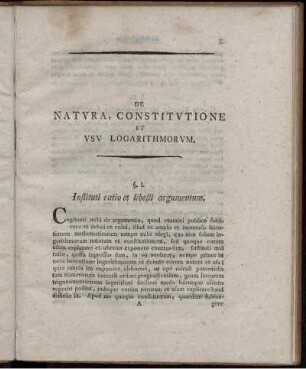 De Natura, Constitutione et usu Logarithmorum.