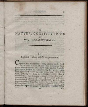 De Natura, Constitutione et usu Logarithmorum.