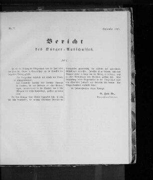 Nr. 7. Bericht des Bürger=Ausschusses. September 1871.