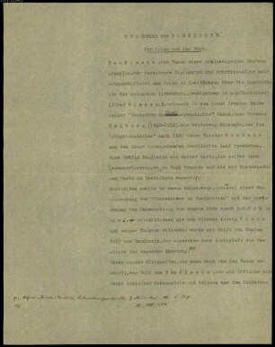 Nachlass von Eva Gräfin von Baudissin (1869-1943) – BSB Baudissiniana, C,I. Eva Gräfin von Baudissin (1869-1943) Nachlass: Lebenslauf von Eva Gräfin Baudissin - BSB Baudissiniana C.I