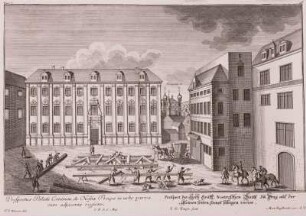 Prag "Prospect des Hoch Gräffl. Nostitzschen Hauß zu Prag auf der Kleinen seiten, sampt selbigen Revier" : Dachwerksbau in Prag, Stich, 18. Jh.