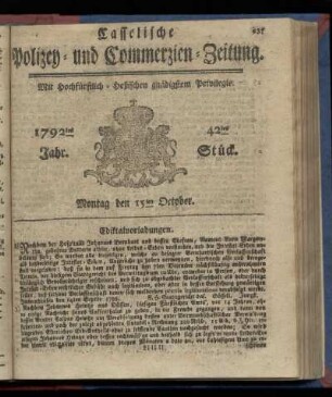 42tes Stueck, Montag den 15ten October. 1792