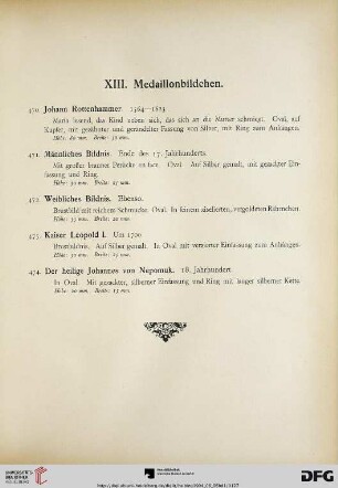 XIII. Medaillonbildchen (Nr. 470-474)