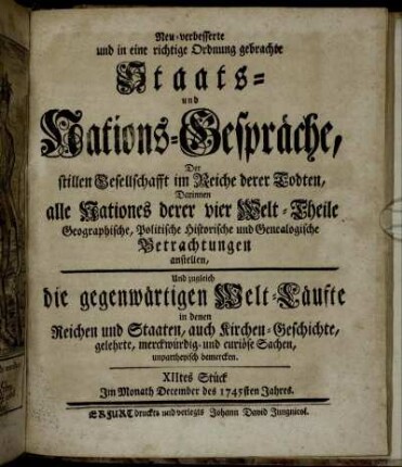 XIItes Stück. Im Monath December des 1745sten Jahres.