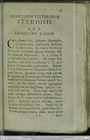 Graecarum Litterarum Studiosis S. P. D. Georgius Pasor