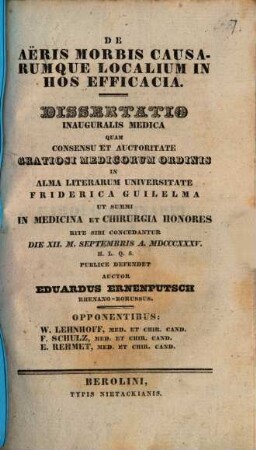 De aeris morbis, causarumque localium in hos efficacia : Diss. inaug. med.