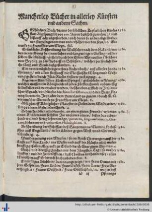 Mancherley Bücher in allerley Künsten und andern Sachen.