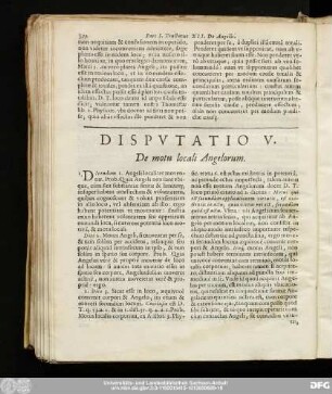 Disputatio V. De motu locali Angelorum.