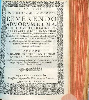 Odae XVIII diversorum generum, reverendo ... Domino Petro Stevartio Leodio ... consecratae
