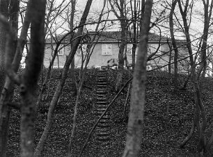 Fick, Roderich; Herrsching - Lochschwab; Landhaus De Fiori - Fassade des Nachbarhauses, Blick durch Baumstämme (Perspektive)