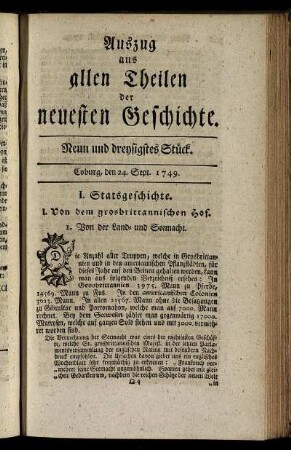 Neun und dreysigstes Stück. Coburg, den 24. Sept. 1749.
