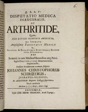 Disputatio Medica Inauguralis, De Arthritide