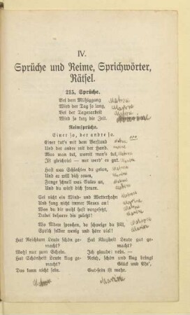 IV. Sprüche und Reime, Sprichwörter, Rätsel