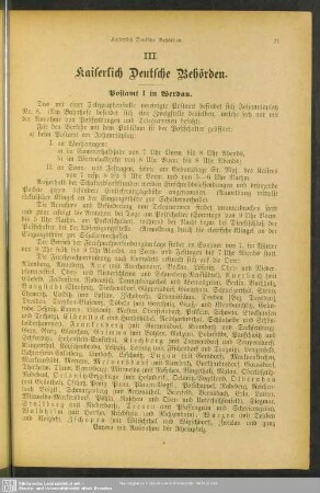 III. Behördenverzeichnis : III. Kaiserlich Deutsche Behörden