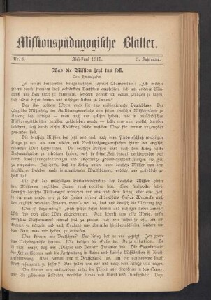 Nr. 3. Mai-Juni 1915. 3. Jahrgang